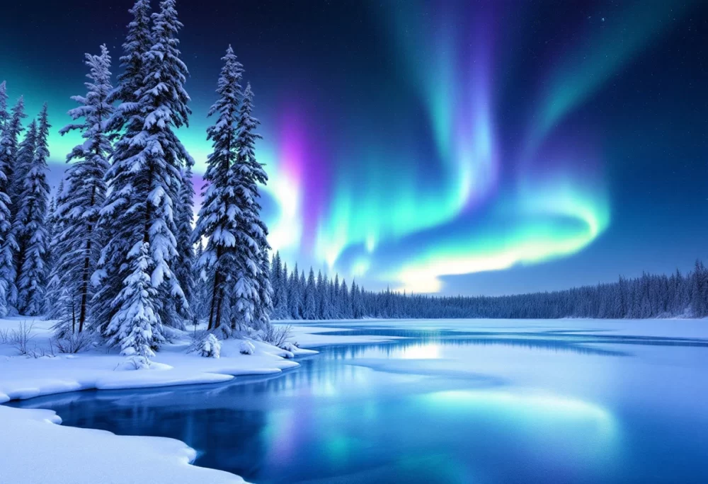 Sneeuw Landschap Met Noorderlicht