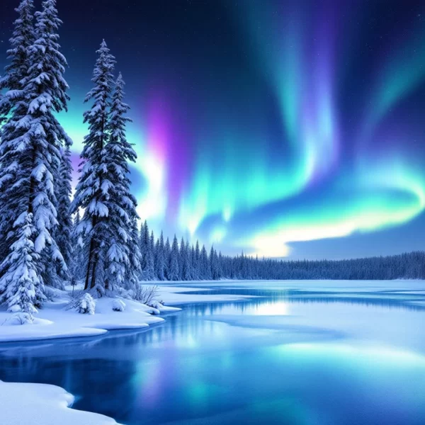 Sneeuw Landschap Met Noorderlicht