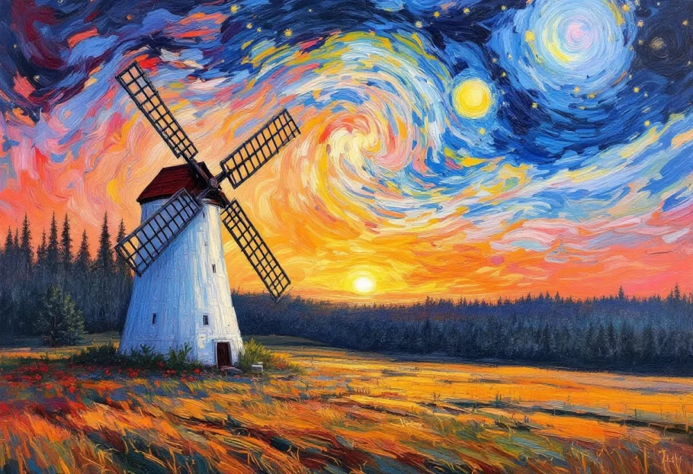 Nederlandse Molen Bij Zonsondergang