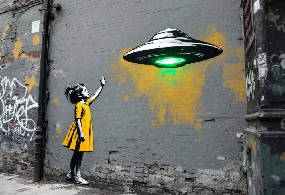 Girl En UFO Straatkunst