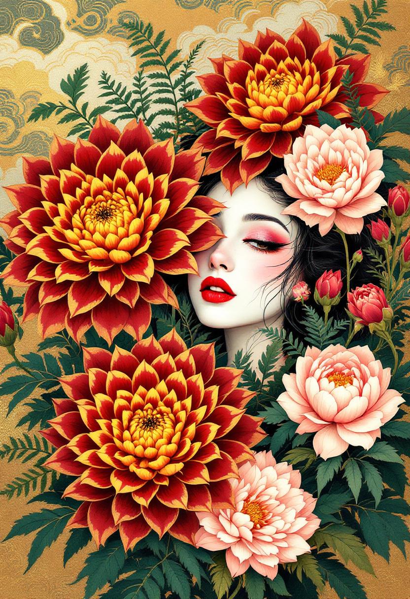 Japanse Geisha Tussen Bloemen