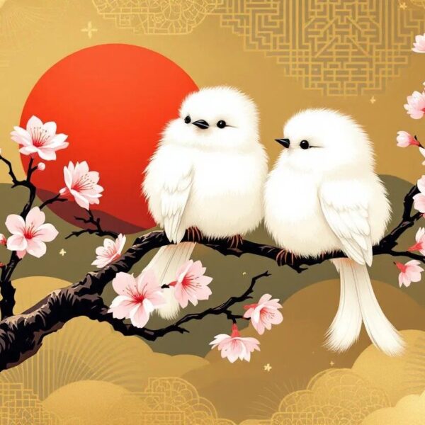 Vogeltjes met gouden achtergrond