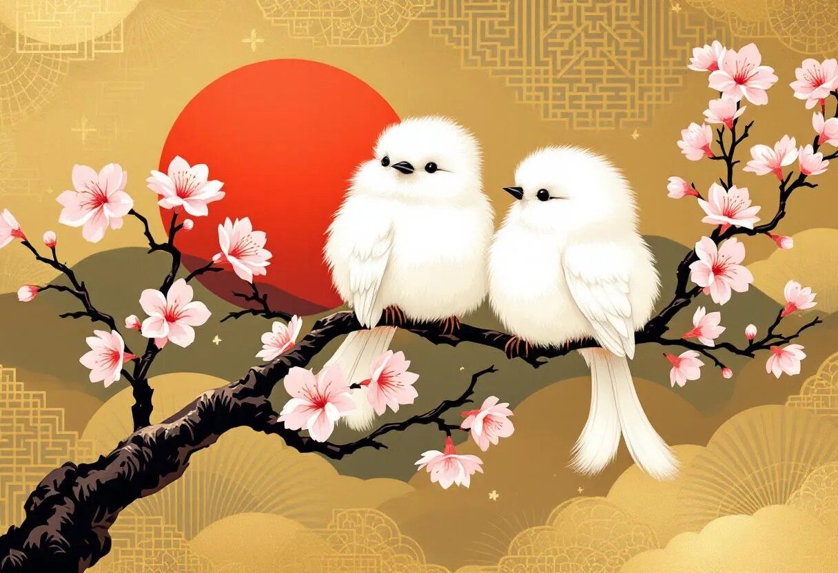 Vogeltjes met gouden achtergrond