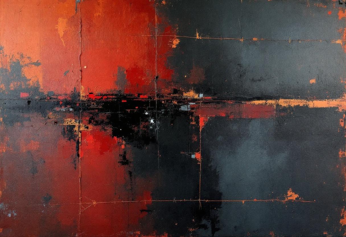 Abstract, zwart, rood en geel