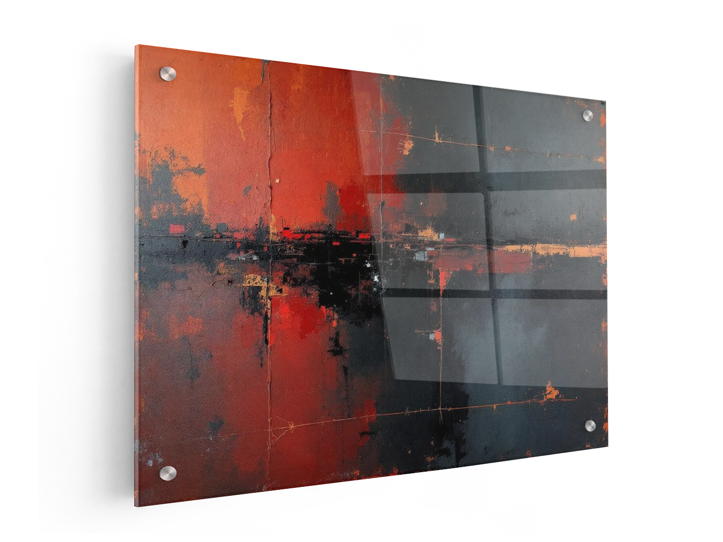 Abstract, zwart, rood en geel - Afbeelding 3