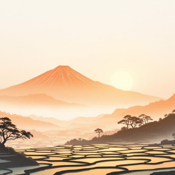 Fujisan en rijstvelden