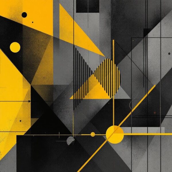 Geometrisch zwart, geel en staal