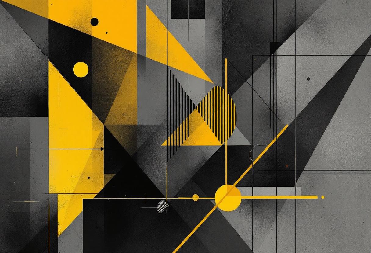 Geometrisch zwart, geel en staal