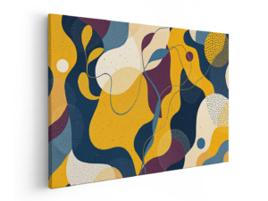 Mosterdgeel, indigoblauw, aubergine en zand