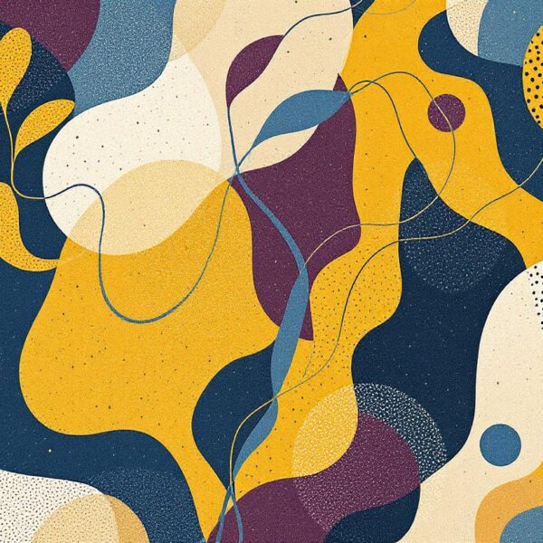 Mosterdgeel, indigoblauw, aubergine en zand