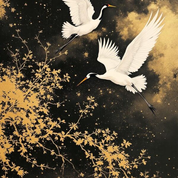 Kraanvogels met gouden achtergrond