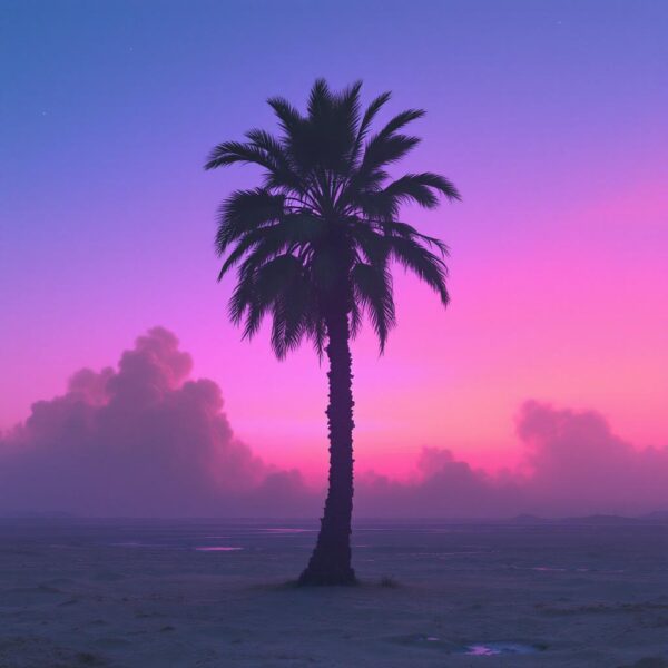 Palmboom met paarse lucht