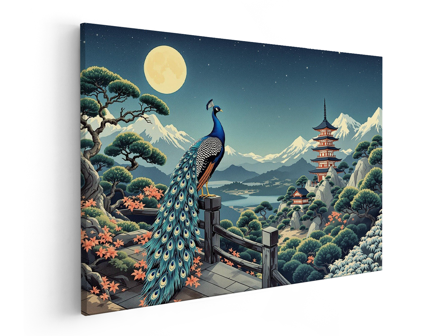 Pauw kijkt uit over Japan ukiyo-e - Afbeelding 2