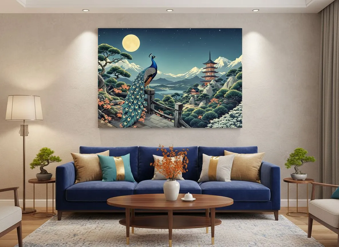 Pauw kijkt uit over Japan ukiyo-e - Afbeelding 5