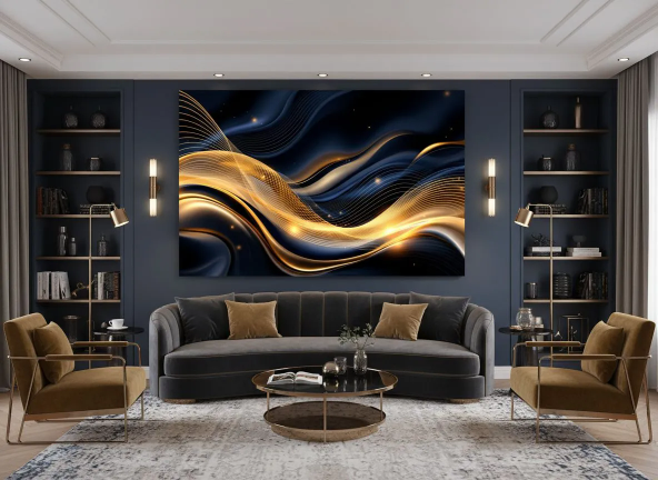 Goud en blauw abstract - Afbeelding 7