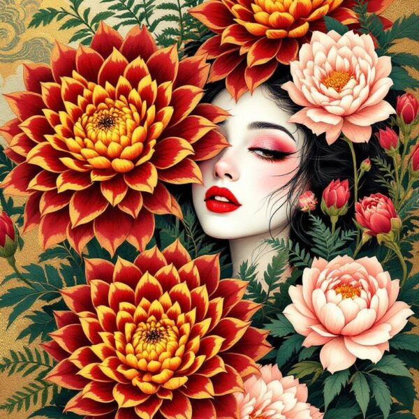 Geisha en bloemen