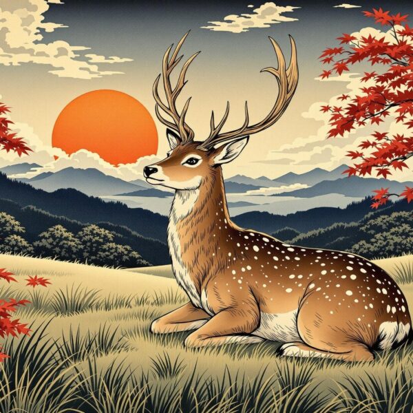 Hert in ukiyo-e stijl