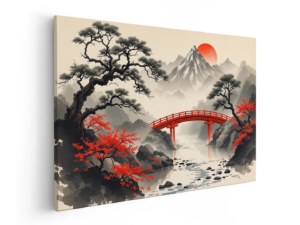 Brug en esdoorn in sumi-e stijl