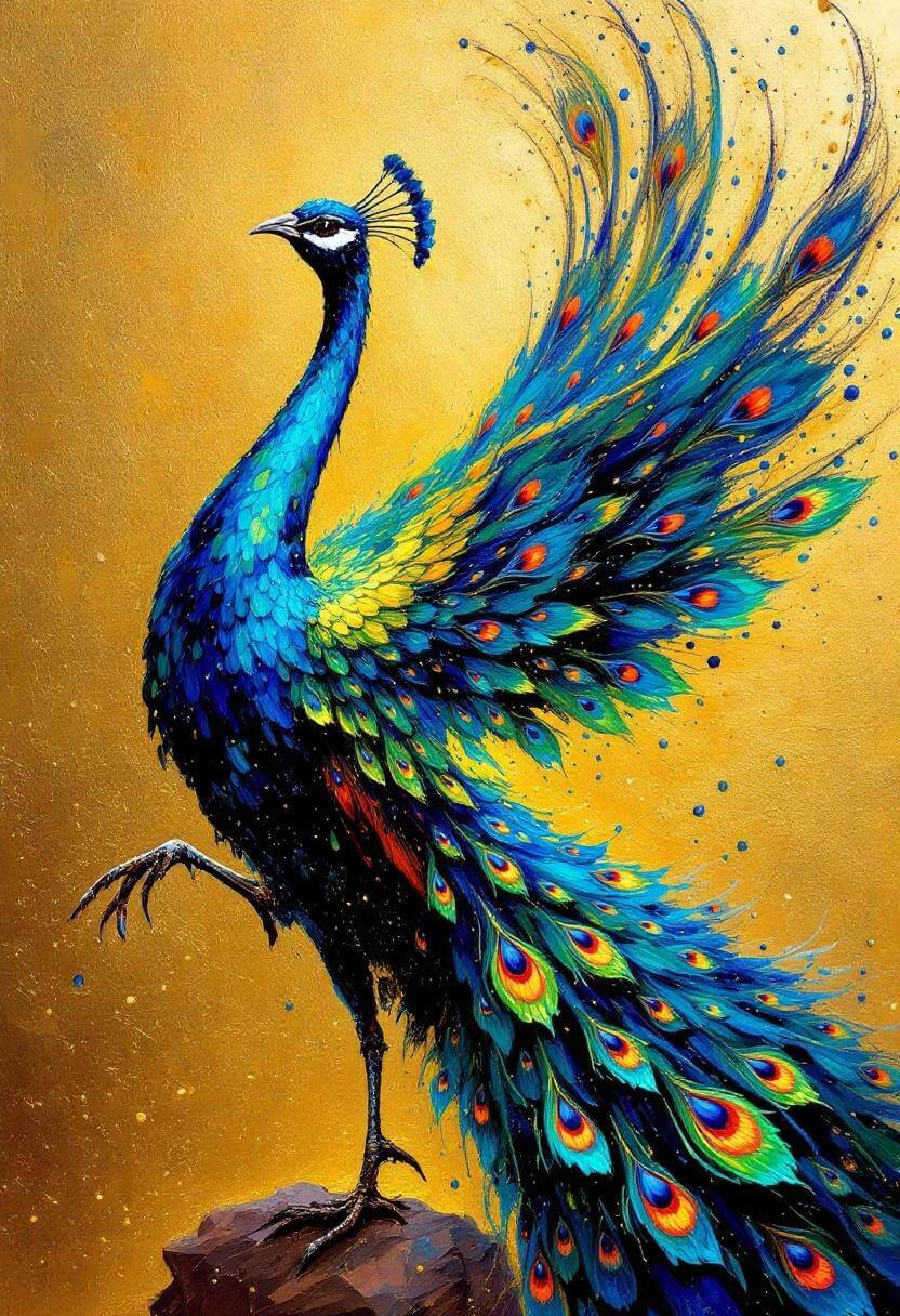 Pauw met gouden achtergrond