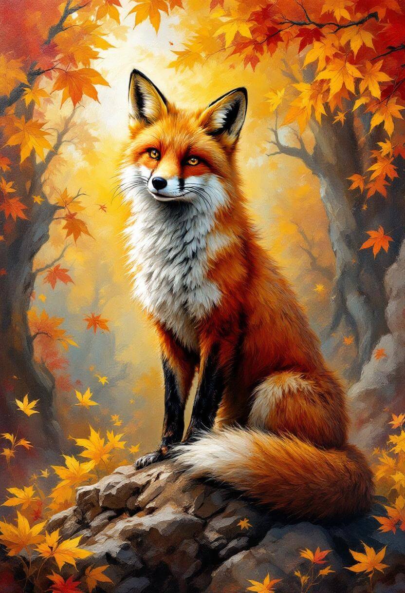 Vos met herfst achtergrond