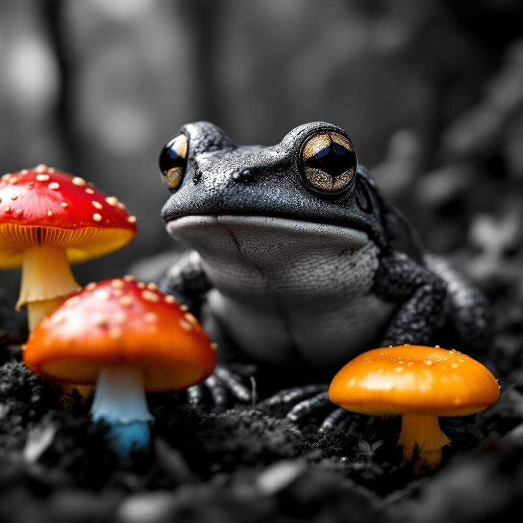 Kikker en paddenstoelen