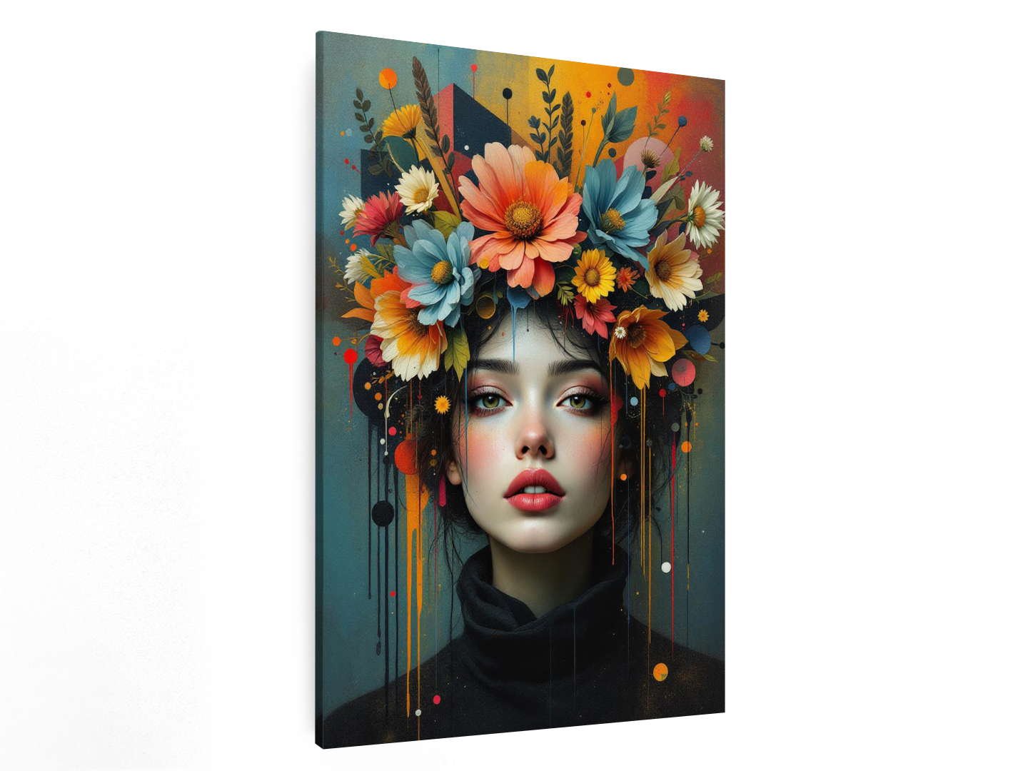 Portret met bloemenkroon - Afbeelding 2