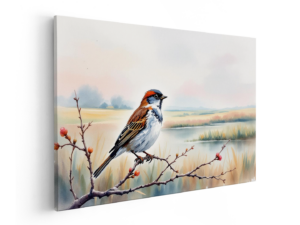 Waterverf vogel met landschap