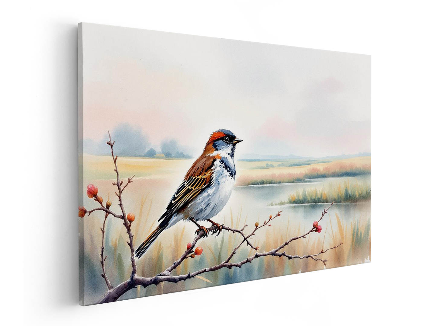 Waterverf vogel met landschap - Afbeelding 2