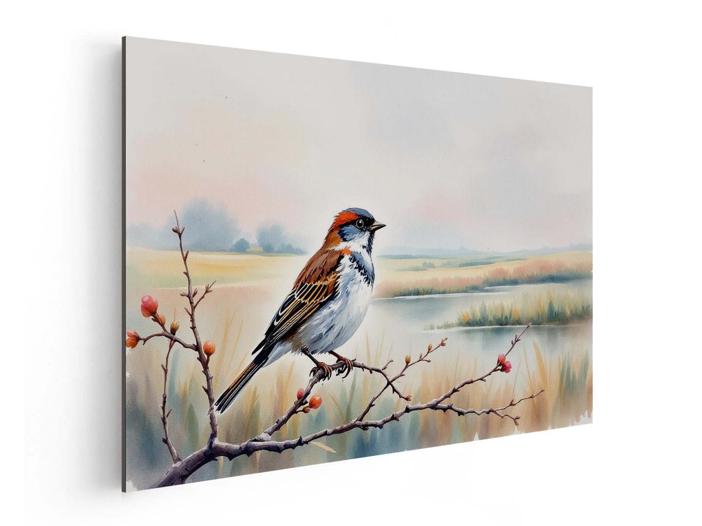 Waterverf vogel met landschap - Afbeelding 4