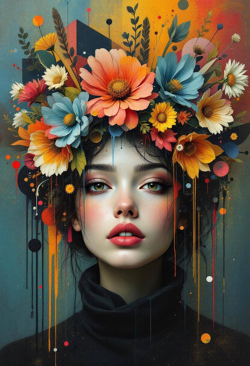 Portret met bloemenkroon