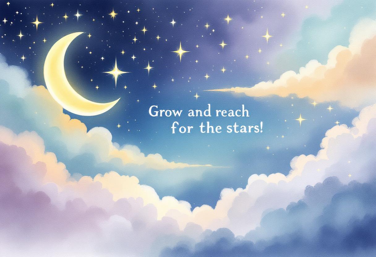 Nachthemel aquarel met quote