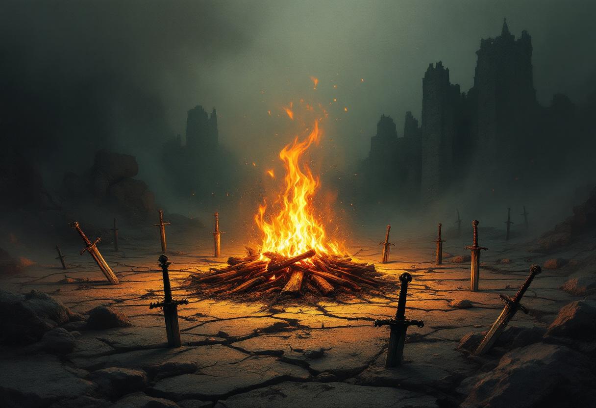 Kampvuur met zwaarden