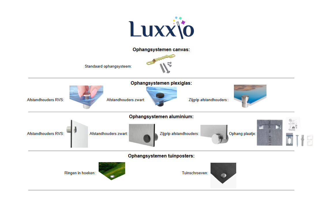 Overzicht ophangsystemen